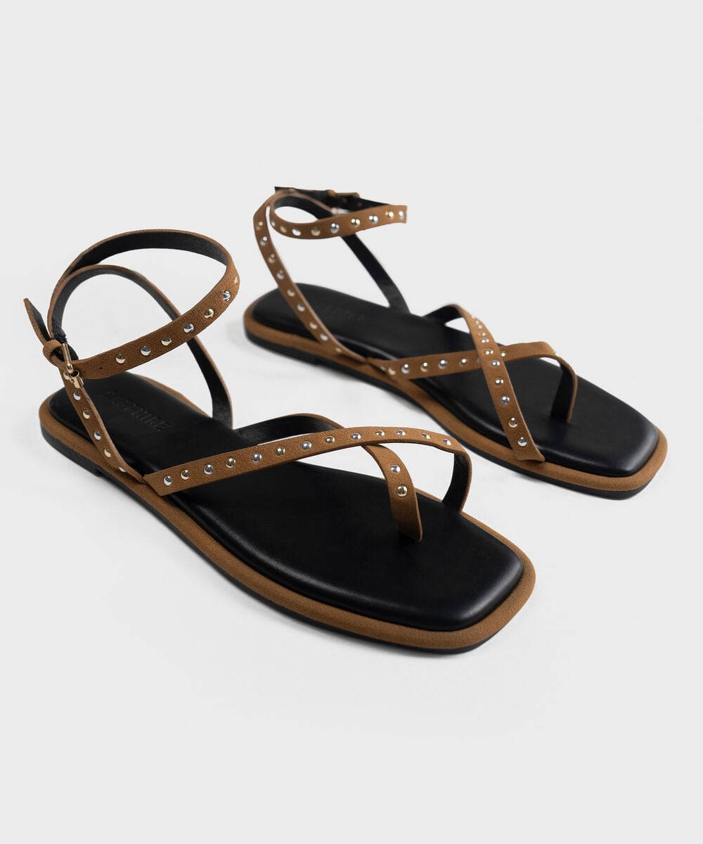 BROWN STUDDED SANDALS — Sapphire