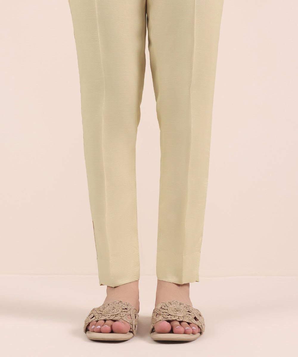 Raw Silk Cigarette Pants — Sapphire