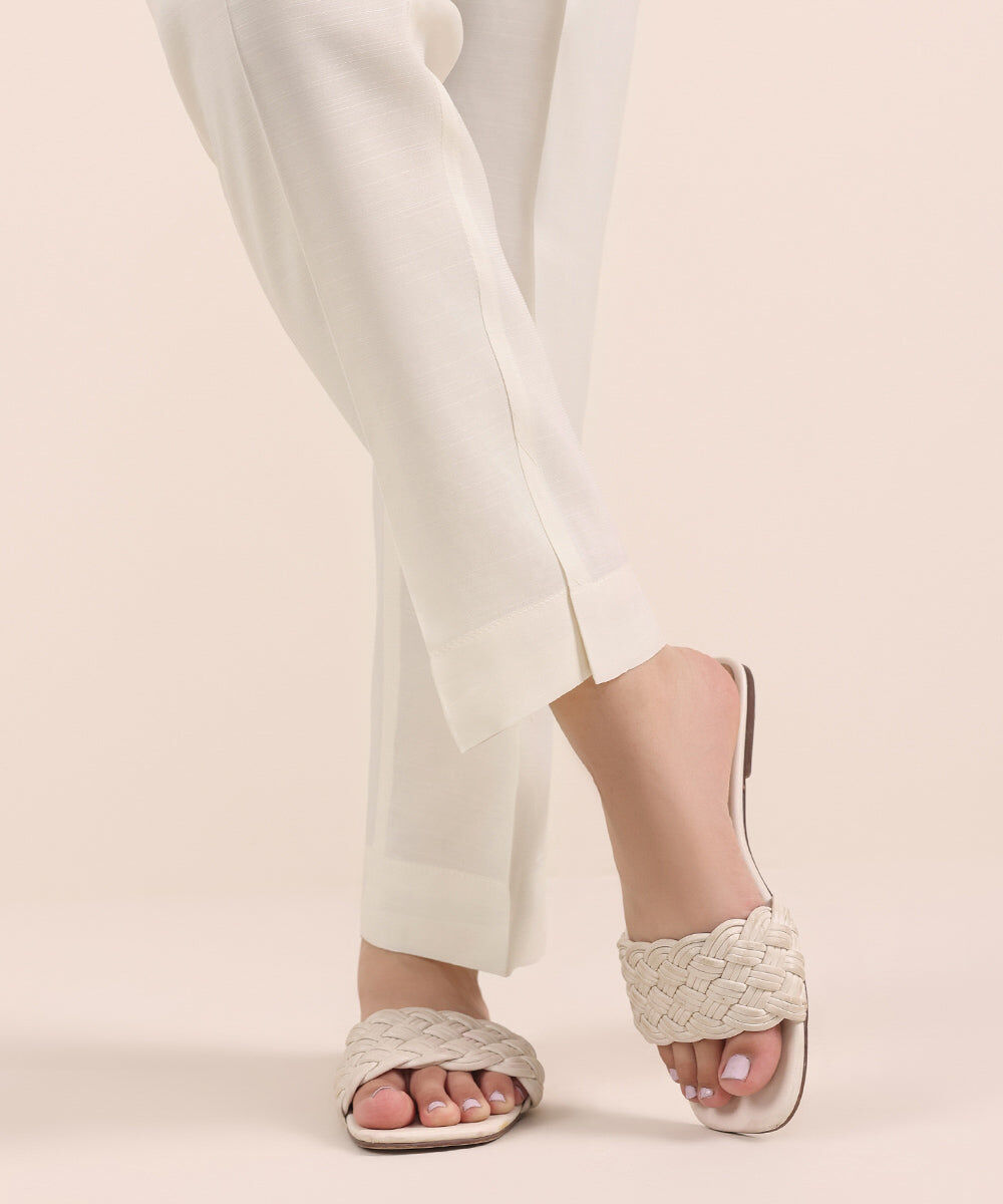 Raw Silk Cigarette Pants — Sapphire view 3