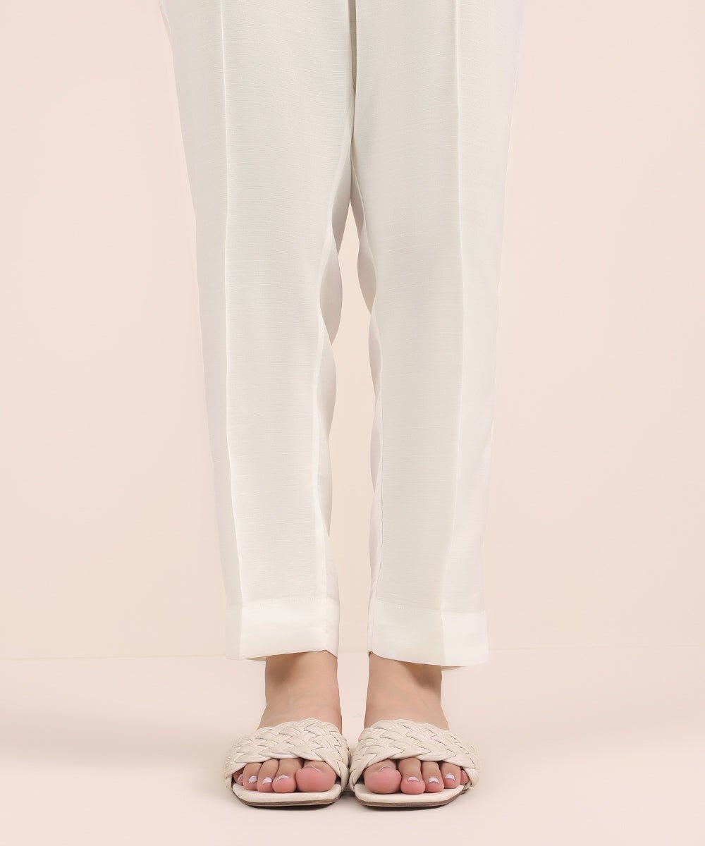 Raw Silk Cigarette Pants — Sapphire