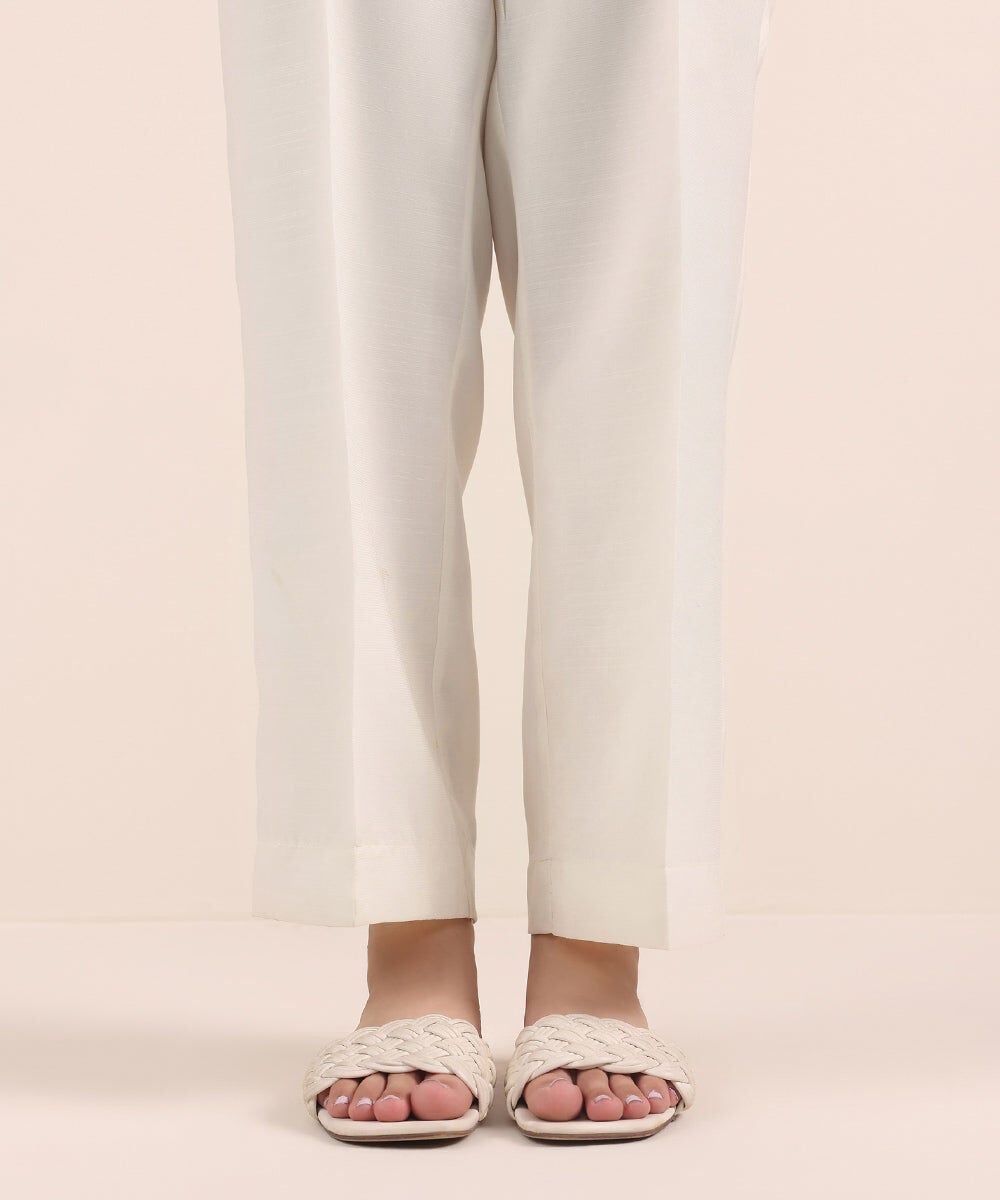 Raw Silk Straight Pants — Sapphire