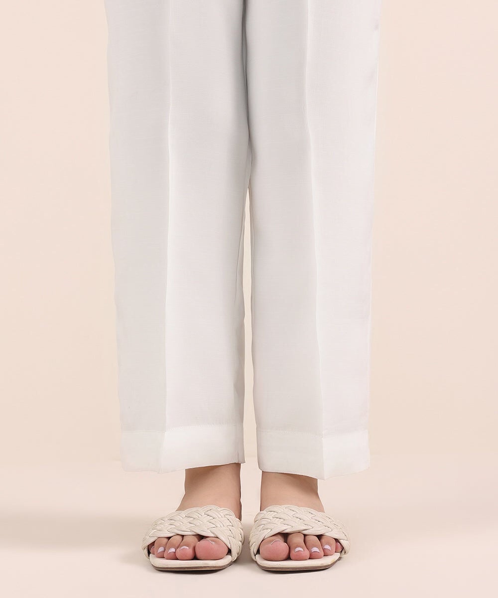 Raw Silk Straight Pants — Sapphire