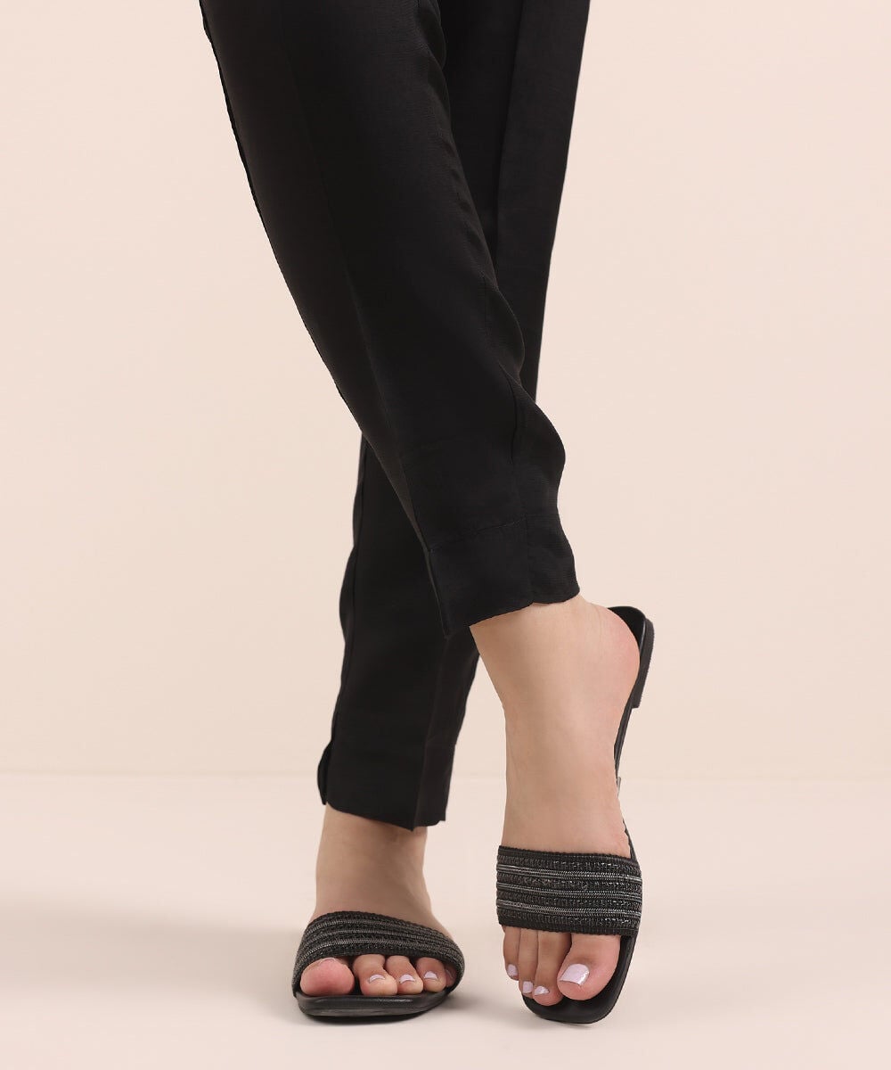 Raw Silk Cigarette Pants — Sapphire