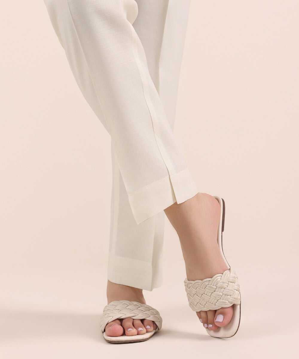 Raw Silk Cigarette Pants — Sapphire