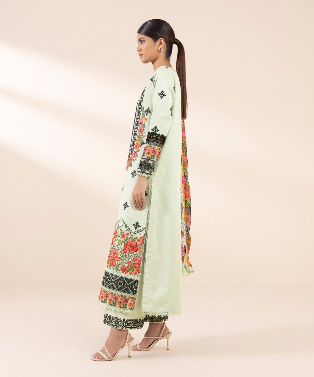 3 Piece - Embroidered Cotton Satin Suit โ Sapphire view 3