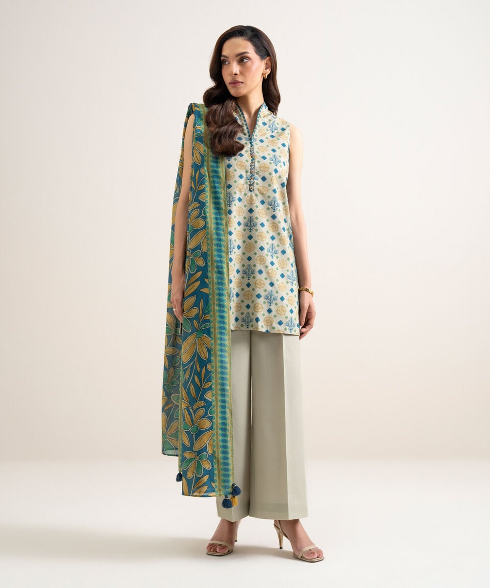 3 Piece - Printed Lawn Suit — Sapphire