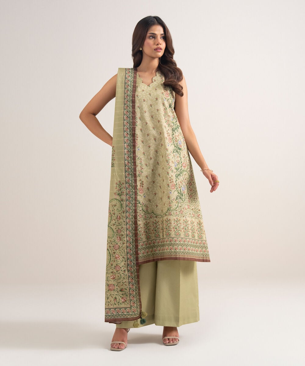 3 Piece - Printed Zari Lawn Suit — Sapphire