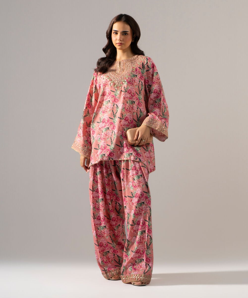 2 Piece - Embroidered Raw Silk Suit — Sapphire