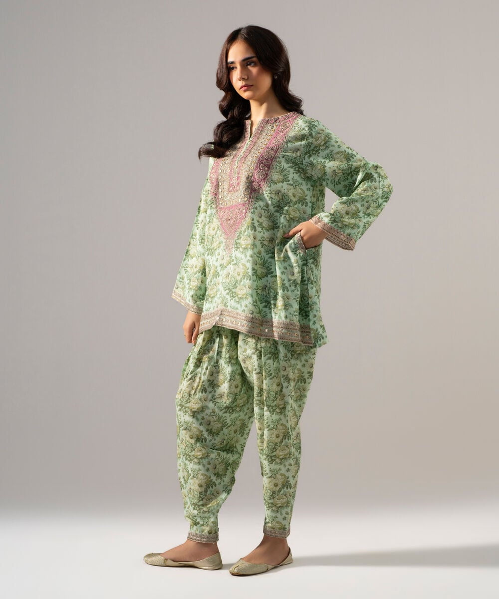 2 Piece - Embroidered Raw Silk Suit โ Sapphire view 3