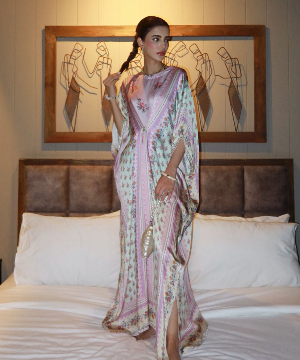 Printed Charmeuse Kaftan — Sapphire