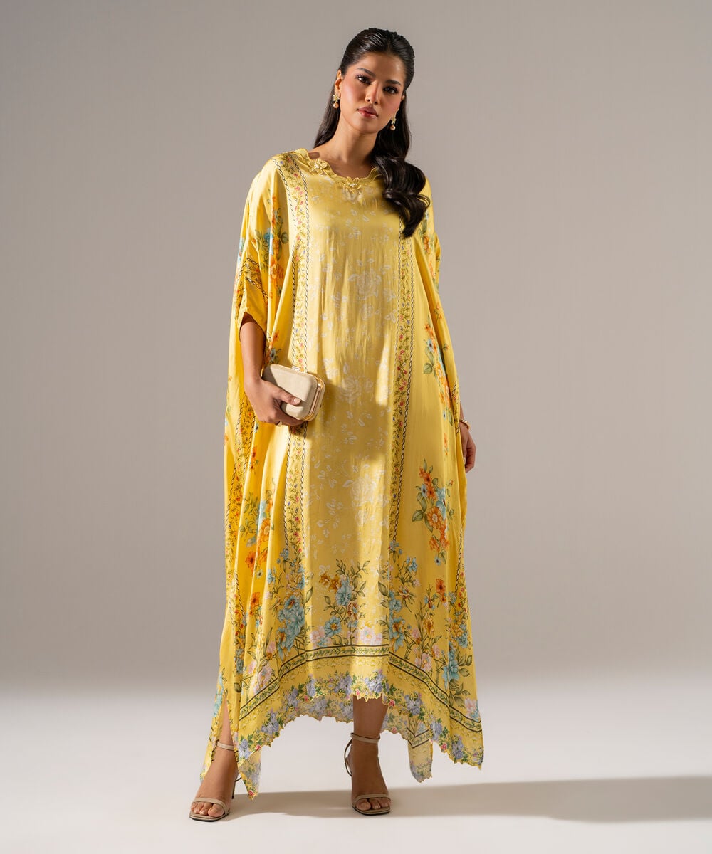Printed Charmeuse Kaftan — Sapphire