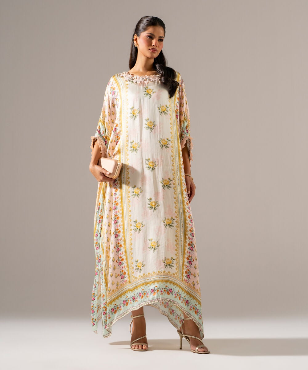 Printed Charmeuse Kaftan — Sapphire