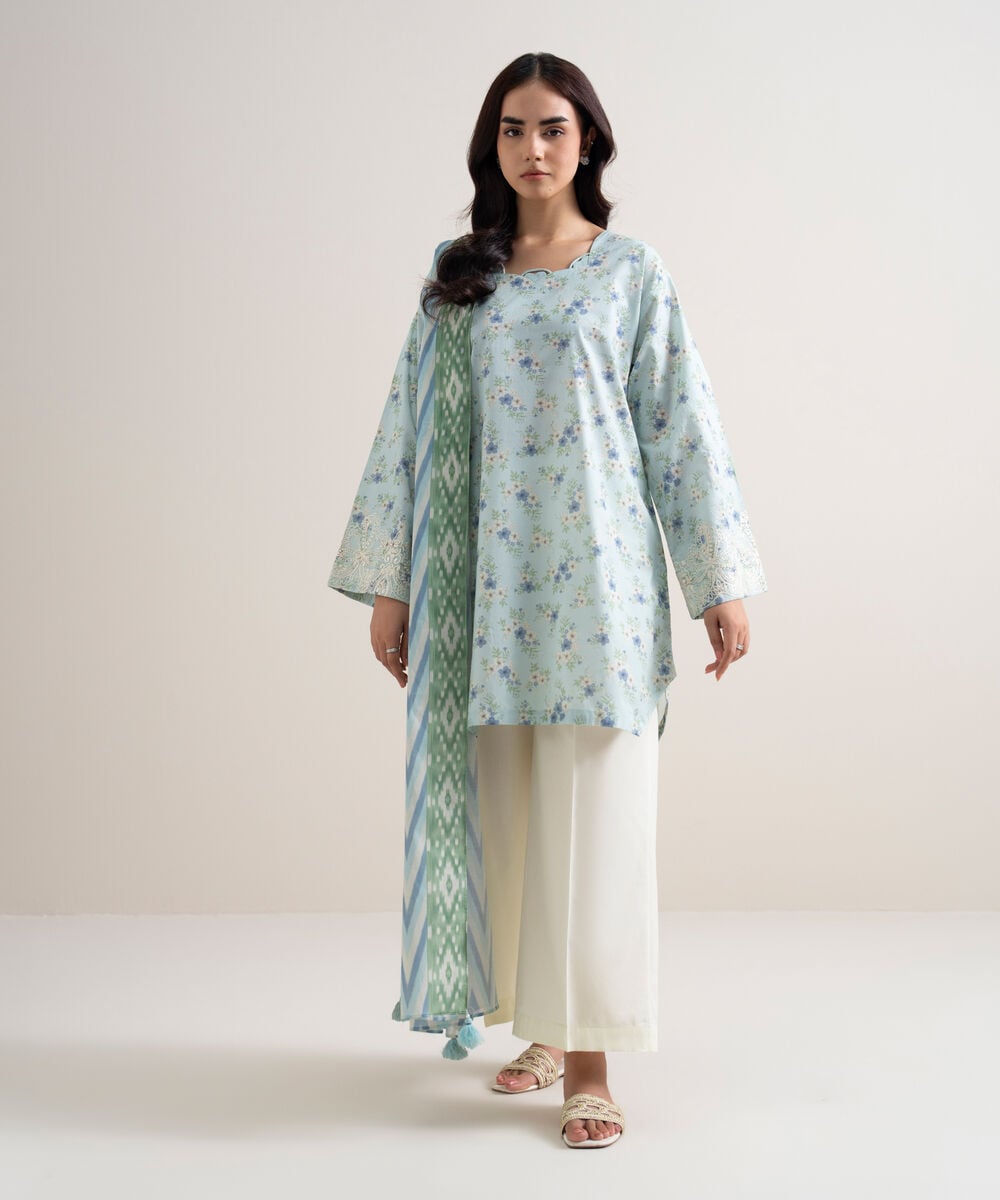 2 Piece - Embroidered Lawn Suit — Sapphire