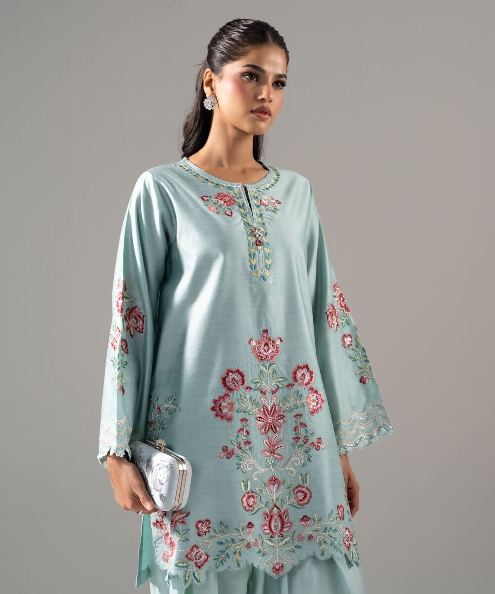 2 Piece - Embroidered Cotton Net Suit — Sapphire