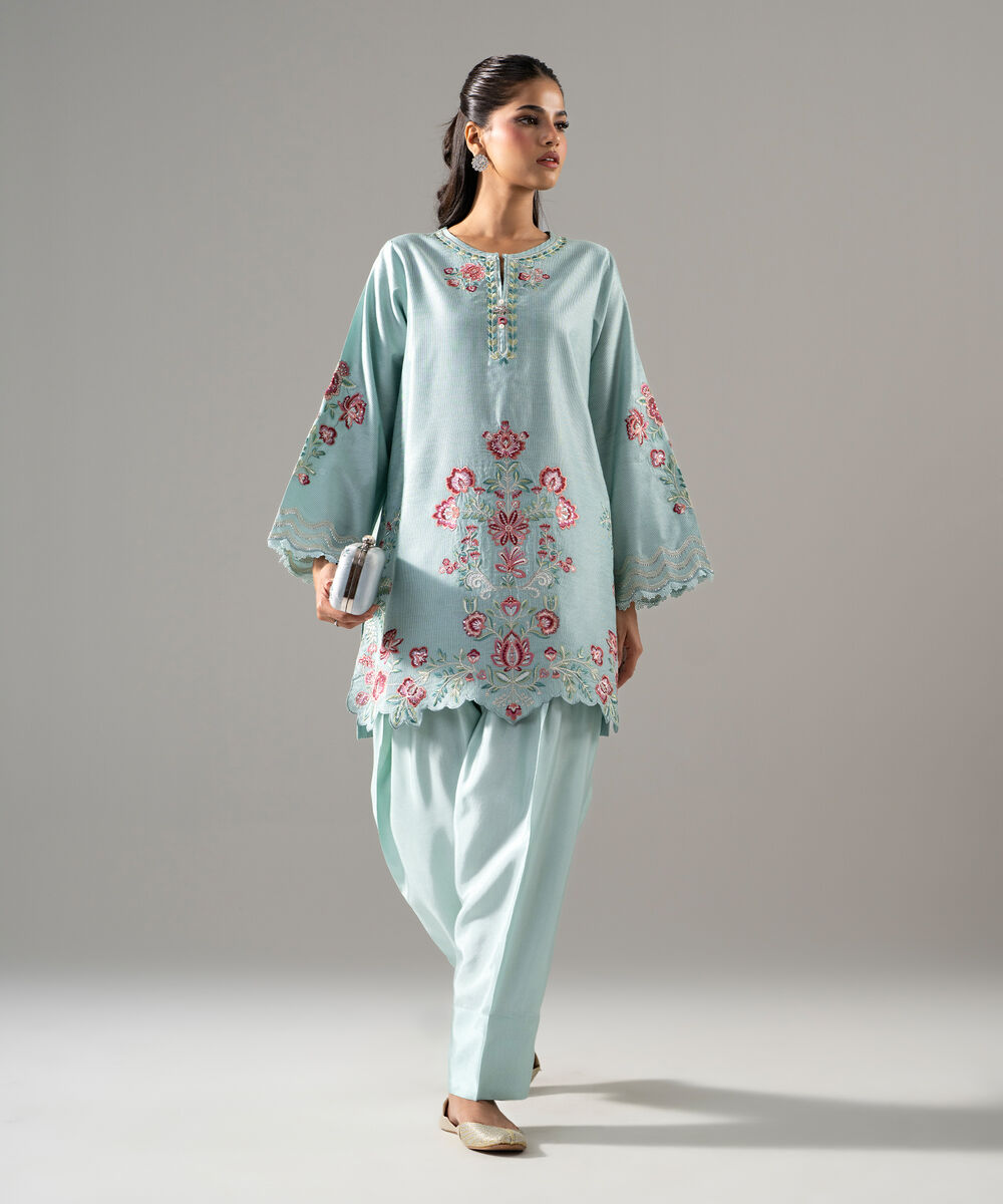 2 Piece - Embroidered Cotton Net Suit โ Sapphire view 3
