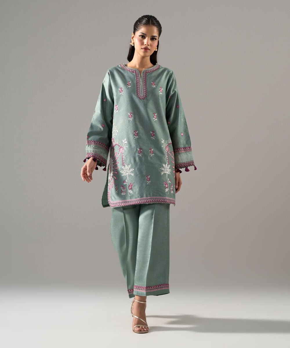 2 Piece - Embroidered Cotton Net Suit — Sapphire