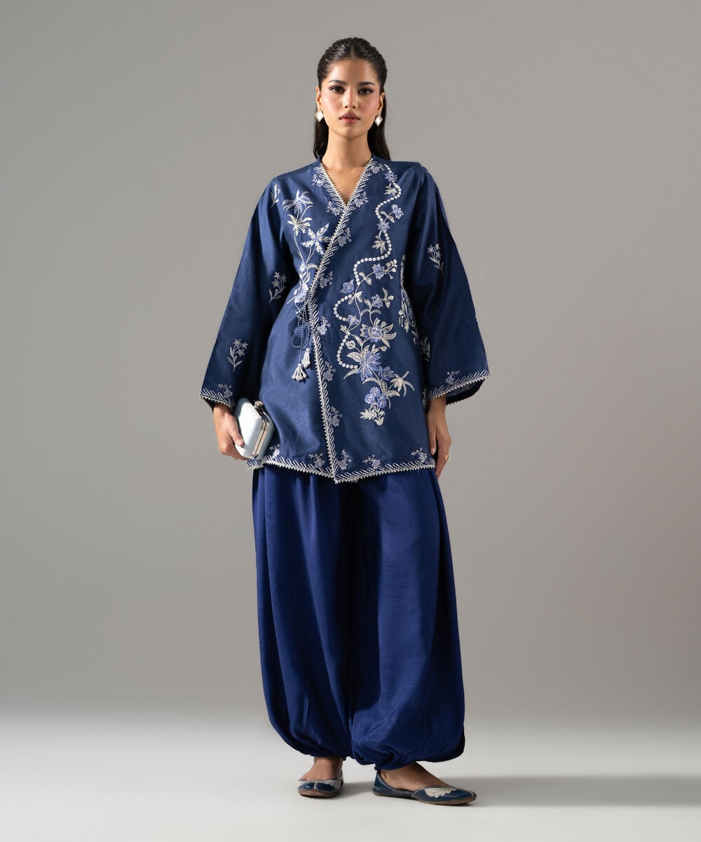 2 Piece - Embroidered Cotton Net Suit — Sapphire