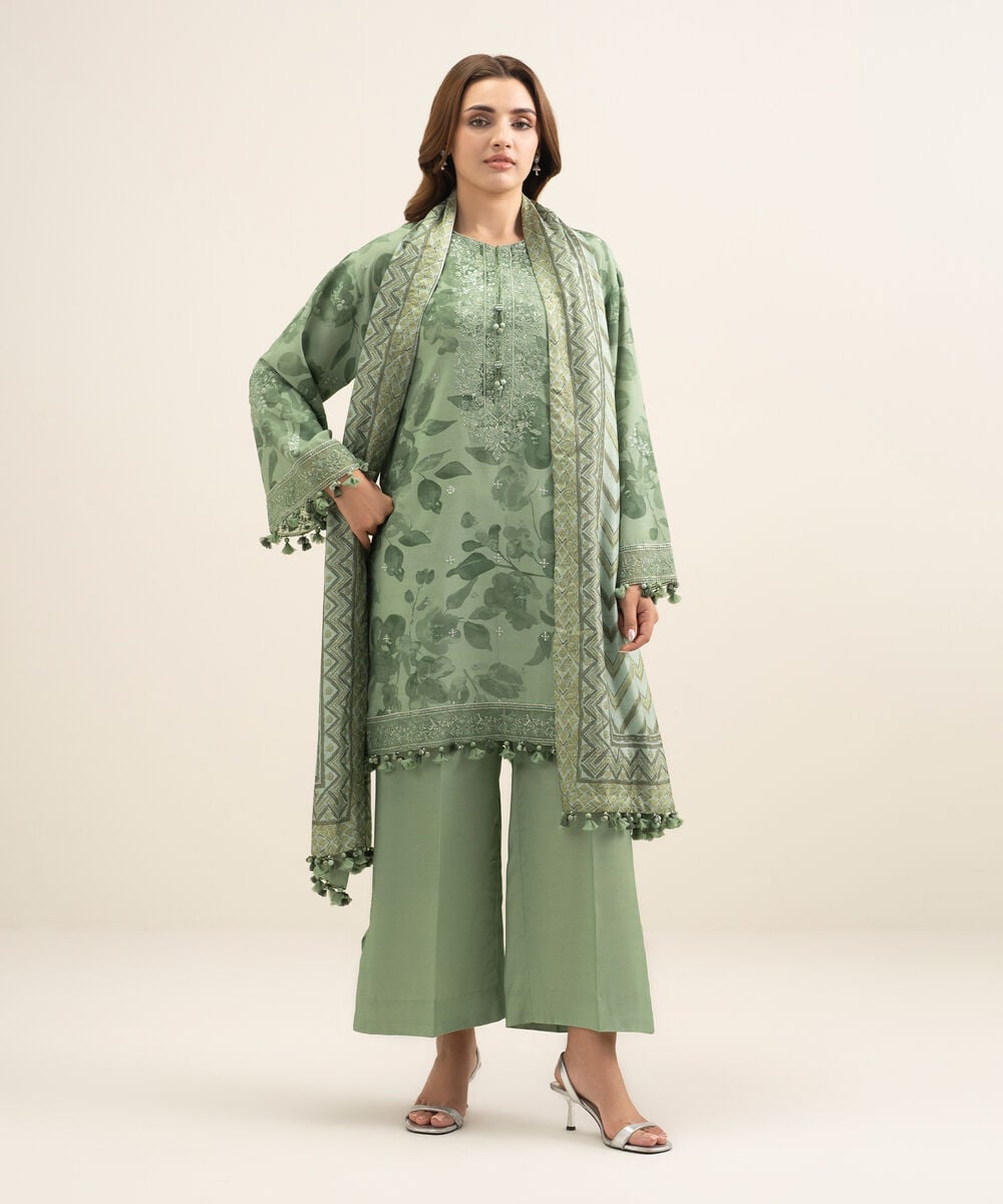 3 Piece - Embroidered Cotton Viscose Suit — Sapphire