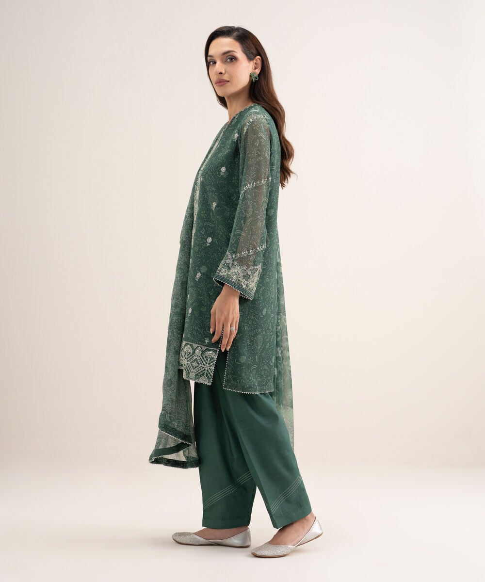 3 Piece - Embroidered Chiffon Suit — Sapphire view 3