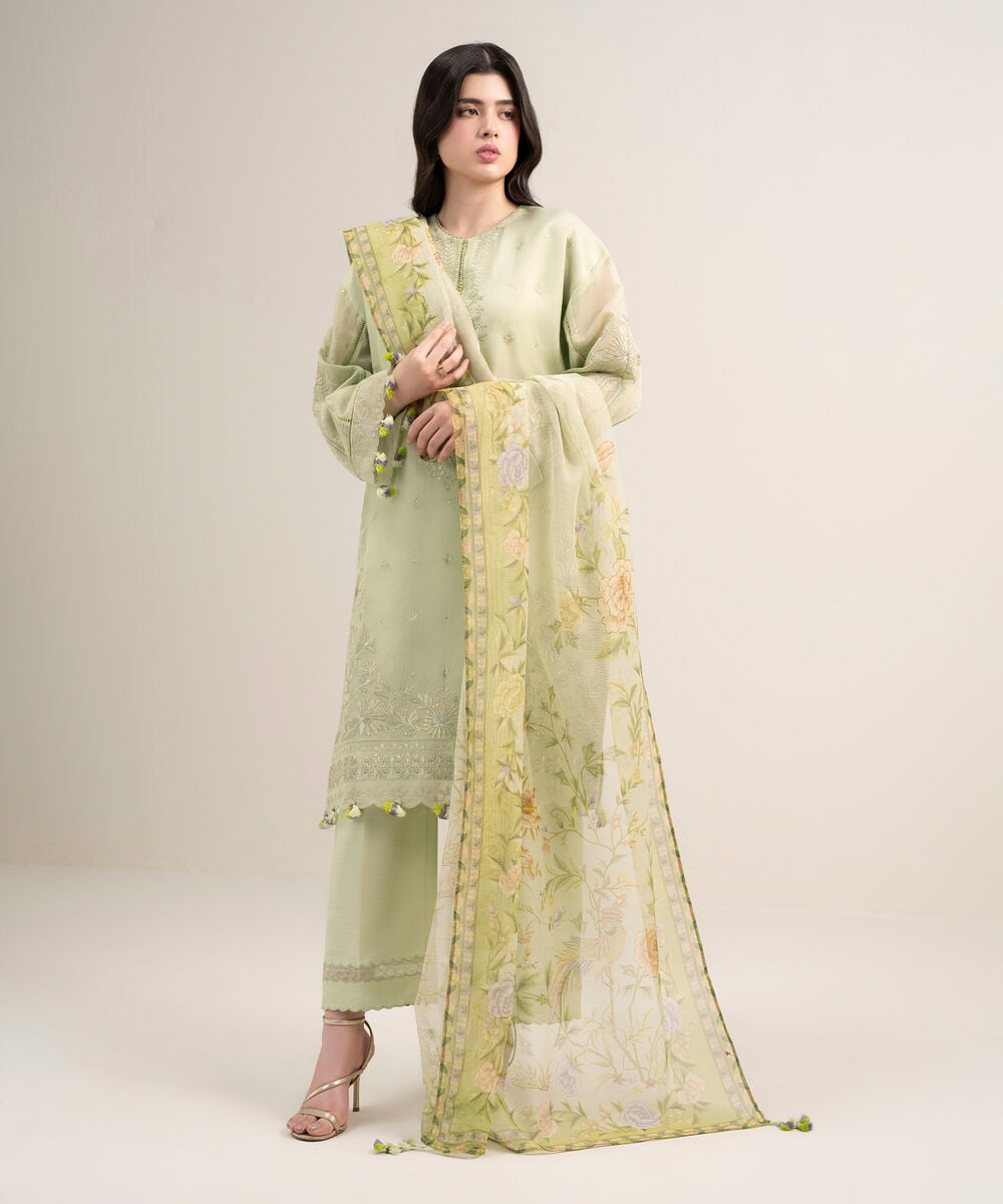 3 Piece - Embroidered Khaddi Net Suit — Sapphire
