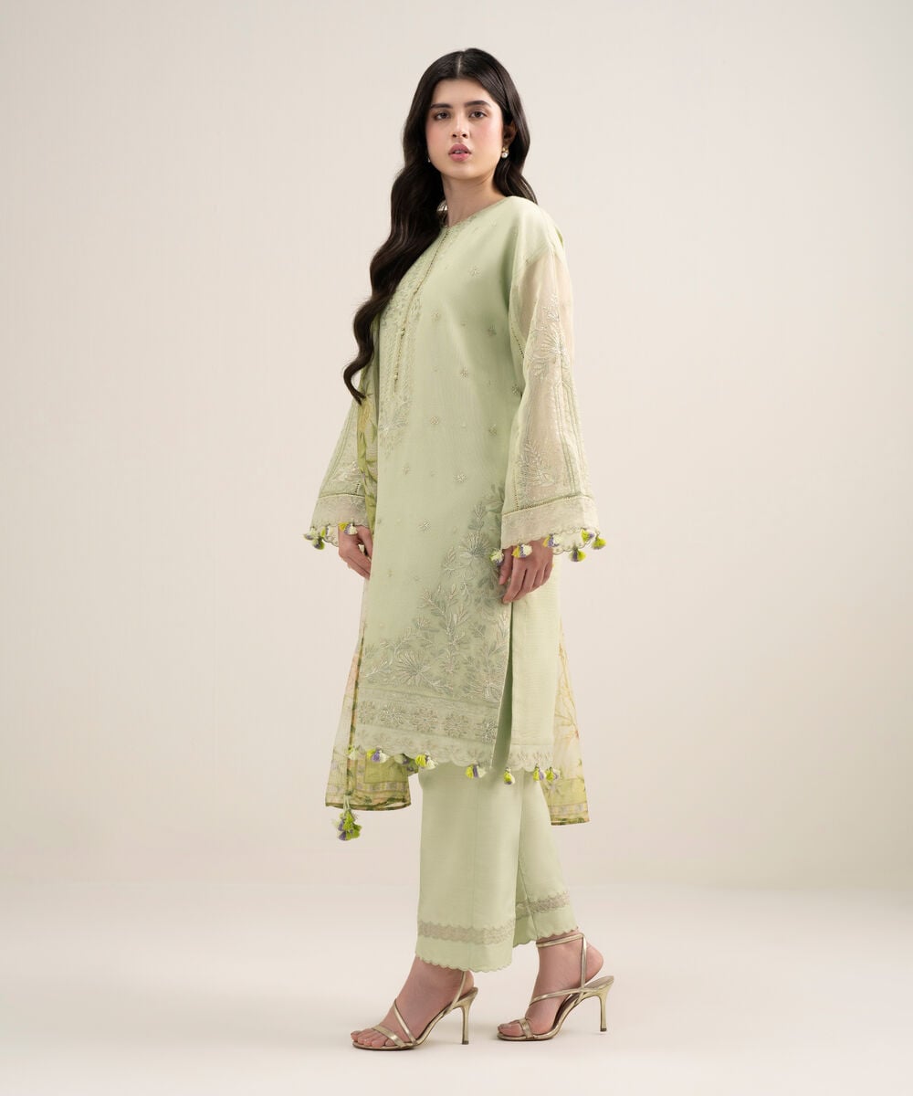 3 Piece - Embroidered Khaddi Net Suit โ Sapphire view 3