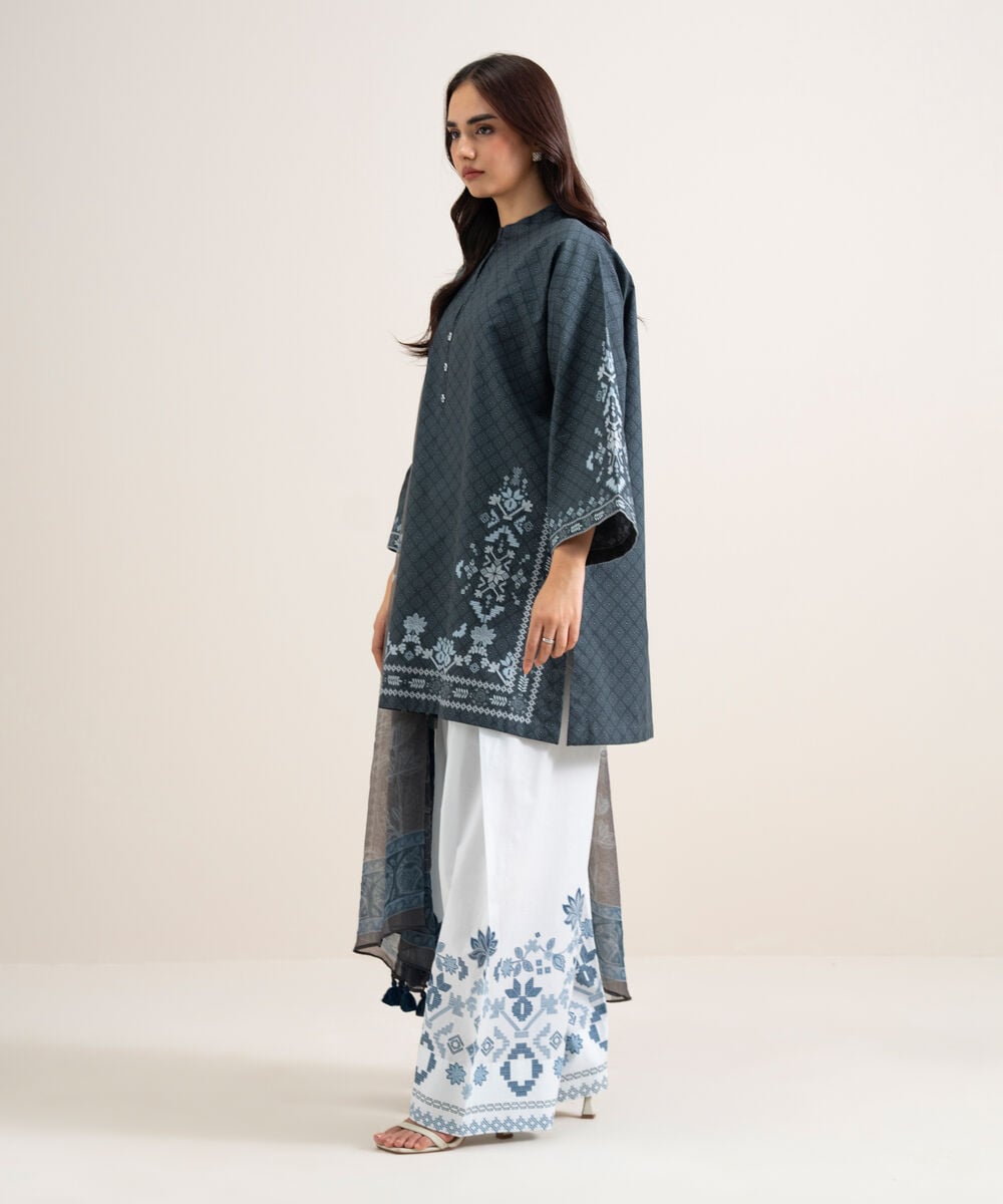 3 Piece - Printed Cotton Suit — Sapphire view 3