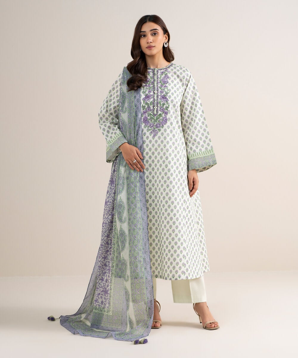 3 Piece - Embroidered Lawn Suit — Sapphire