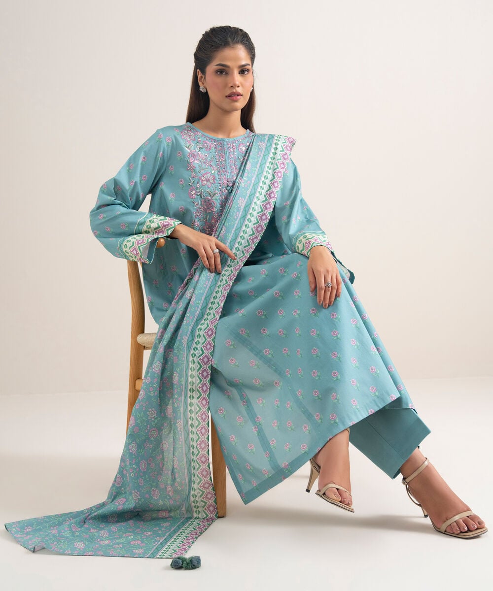 3 Piece - Embroidered Lawn Suit — Sapphire