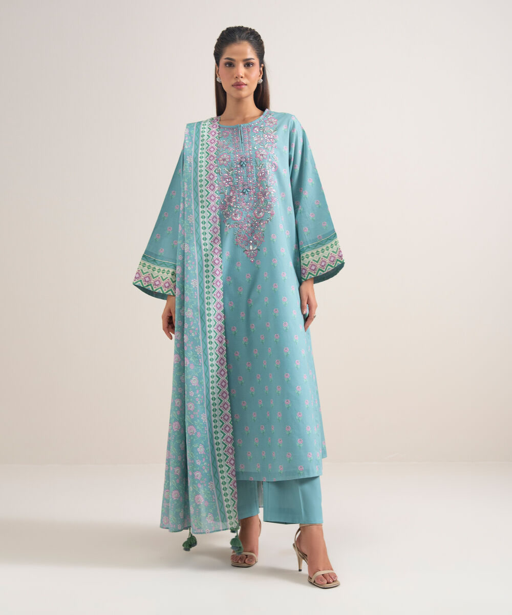 3 Piece - Embroidered Lawn Suit — Sapphire view 3