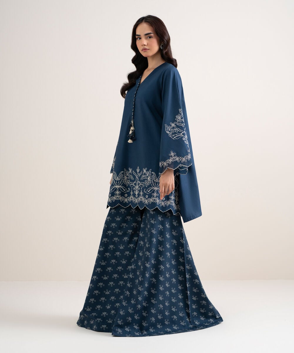 2 Piece - Embroidered Cotton Suit — Sapphire view 3