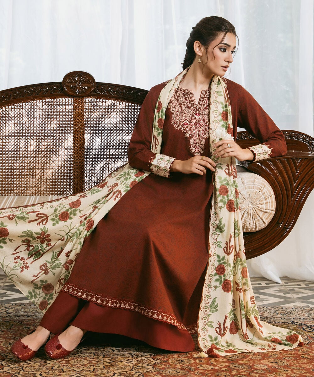 3 Piece - Embroidered Cotton Suit — Sapphire