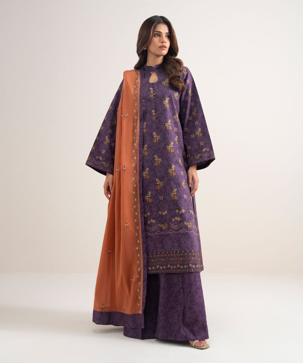 3 Piece - Embroidered Cotton Suit — Sapphire view 3