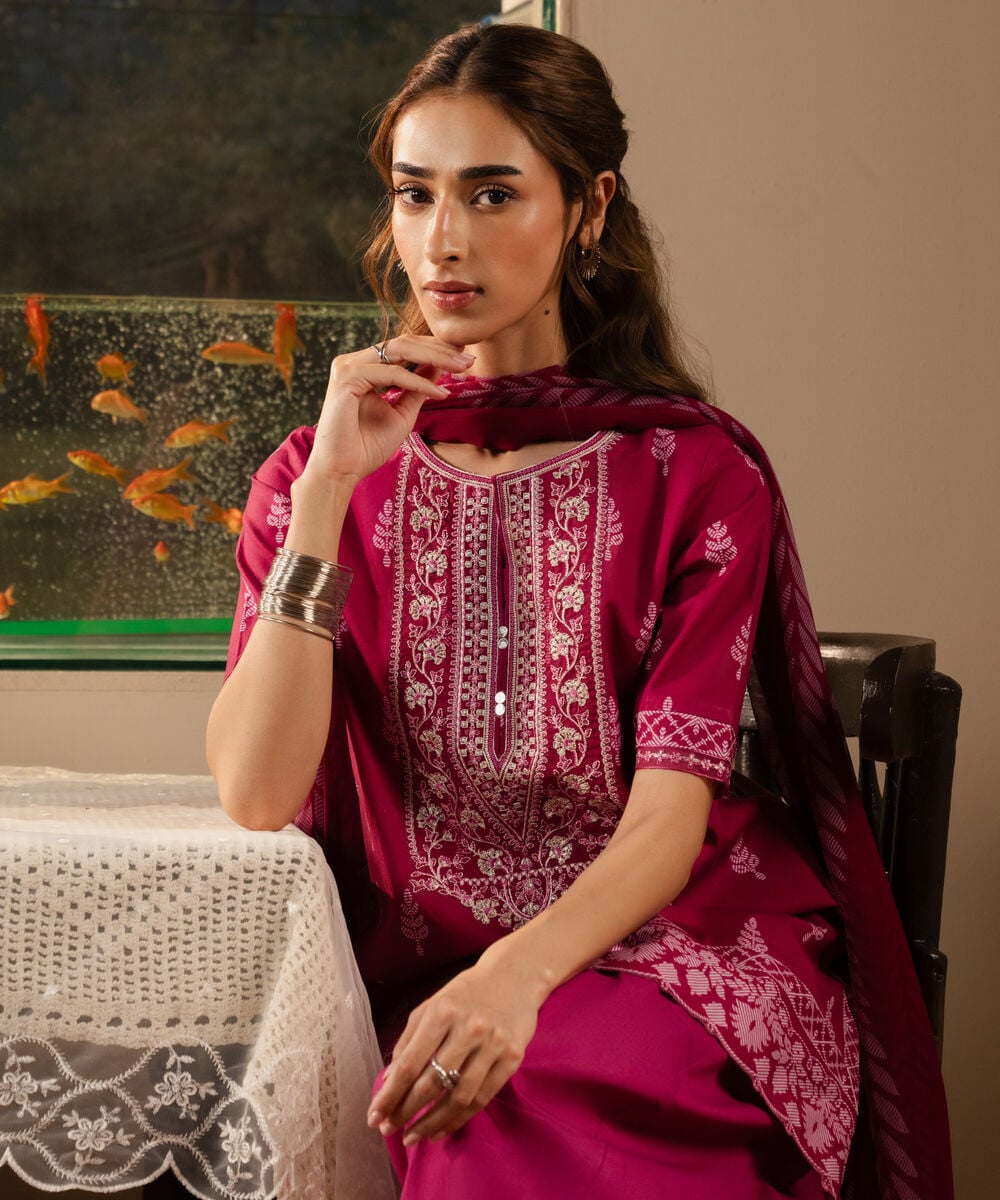 3 Piece - Embroidered Cotton Suit — Sapphire view 3