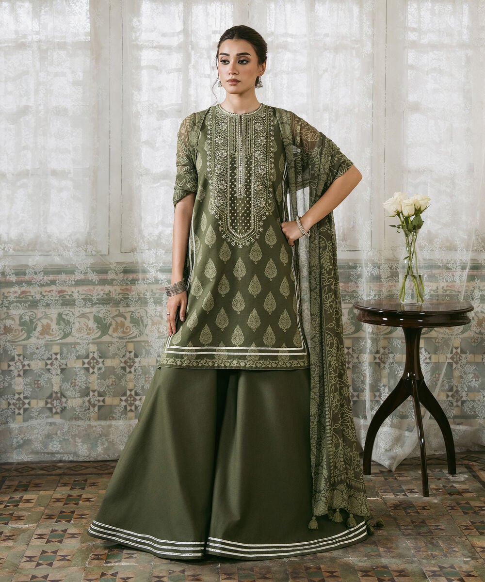 3 Piece - Embroidered Cotton Suit — Sapphire view 3