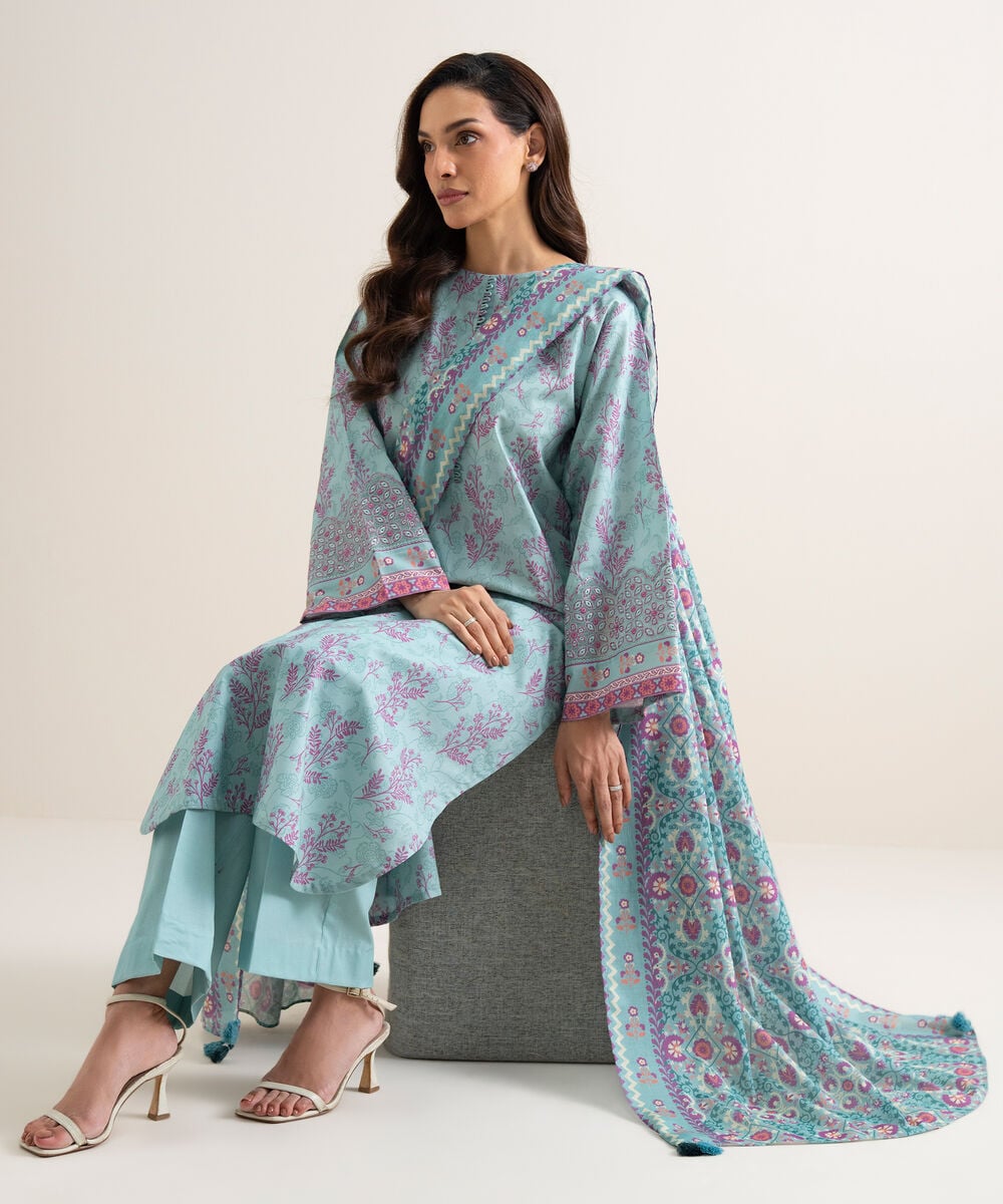 3 Piece - Embroidered Lawn Suit — Sapphire
