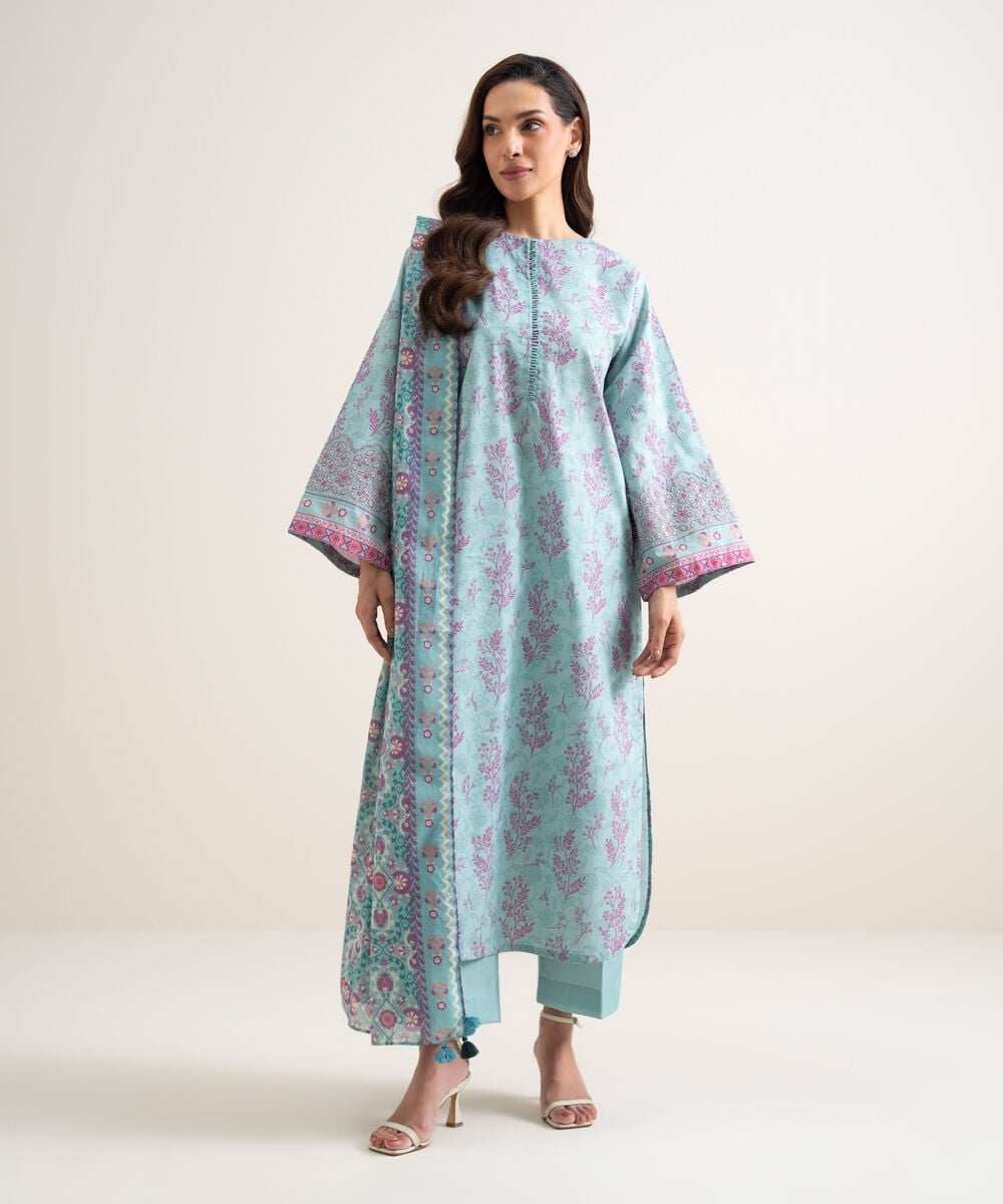 3 Piece - Embroidered Lawn Suit — Sapphire view 3