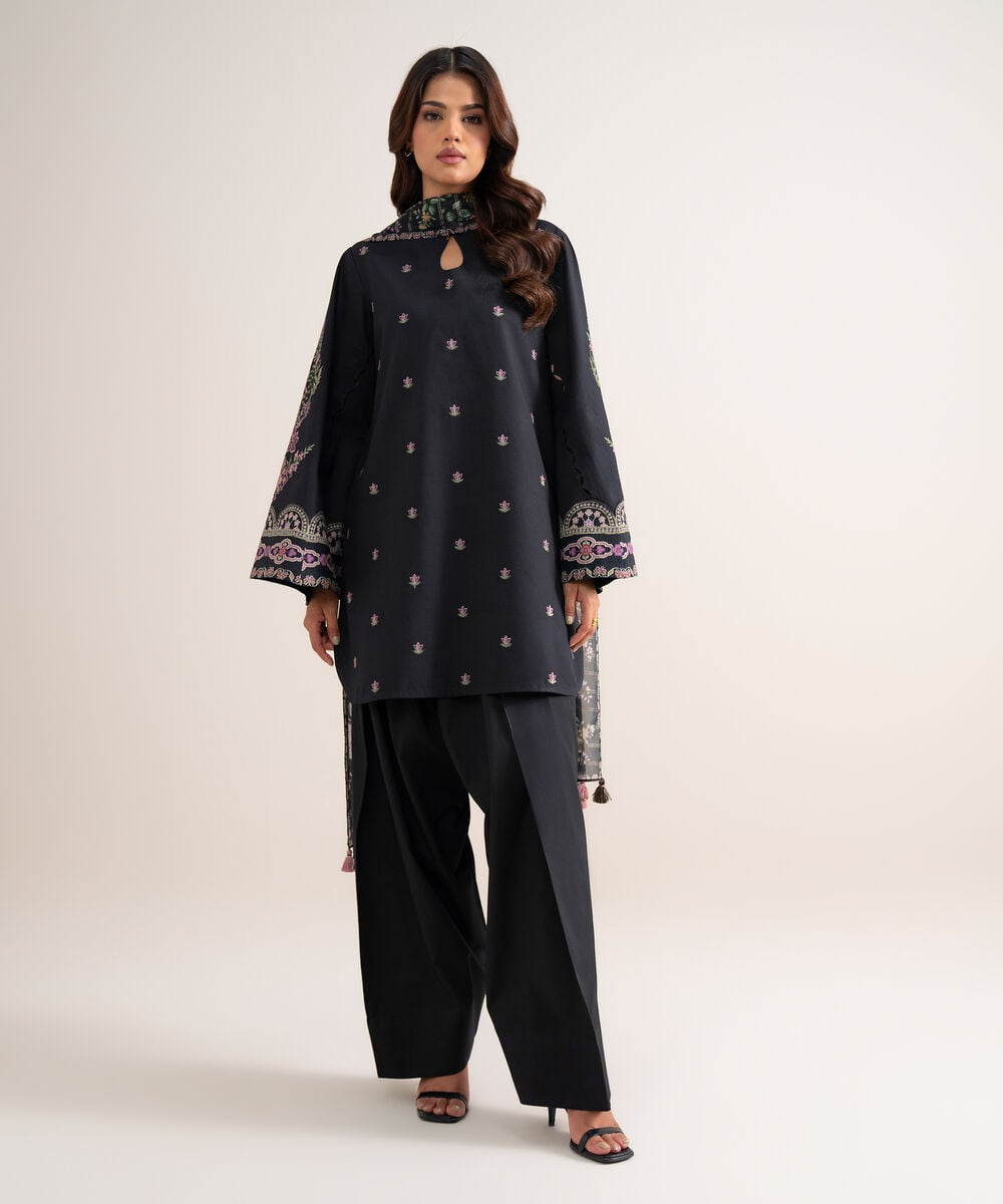 3 Piece - Embroidered Cotton Suit — Sapphire