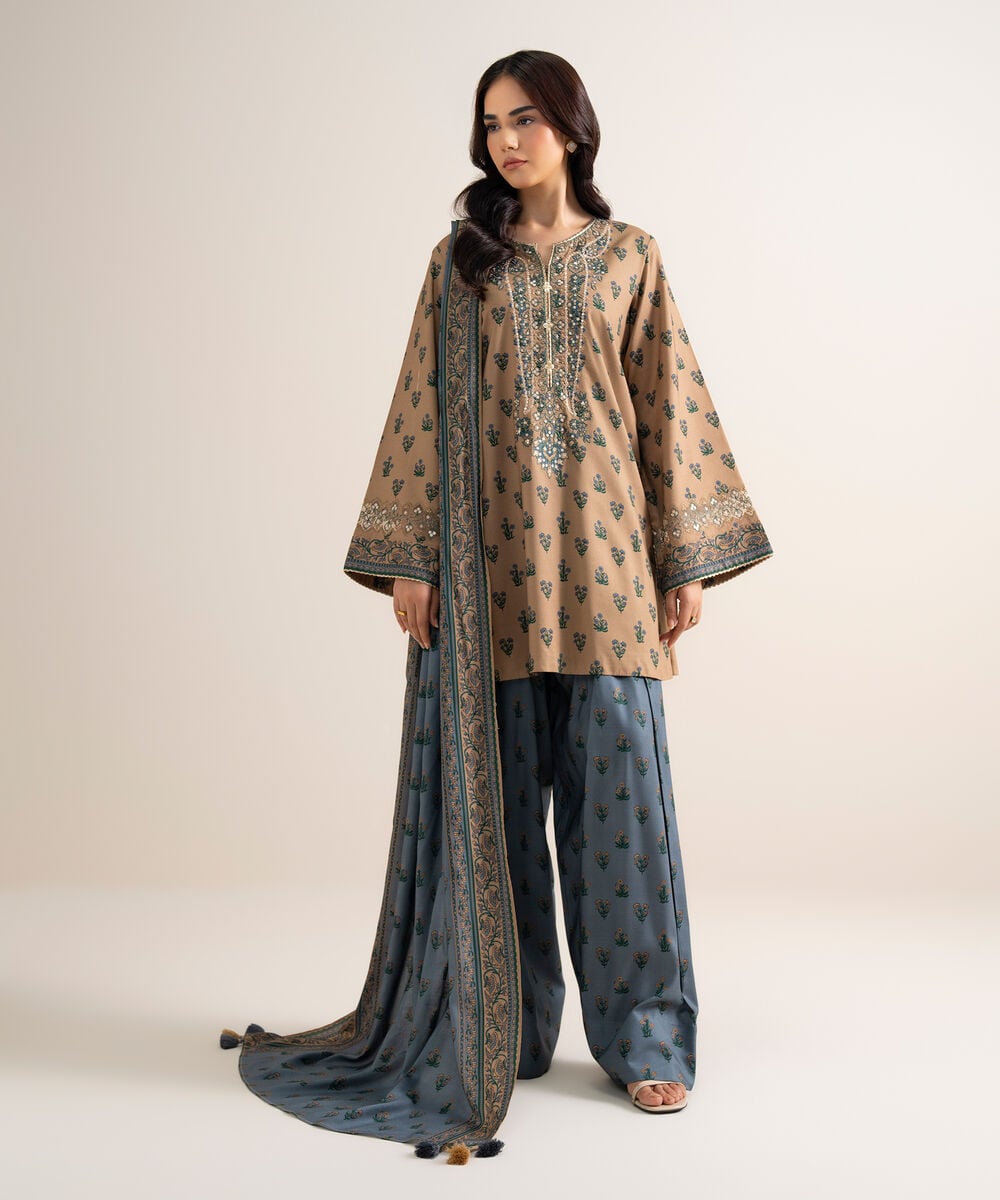3 Piece - Embroidered Linen Suit — Sapphire