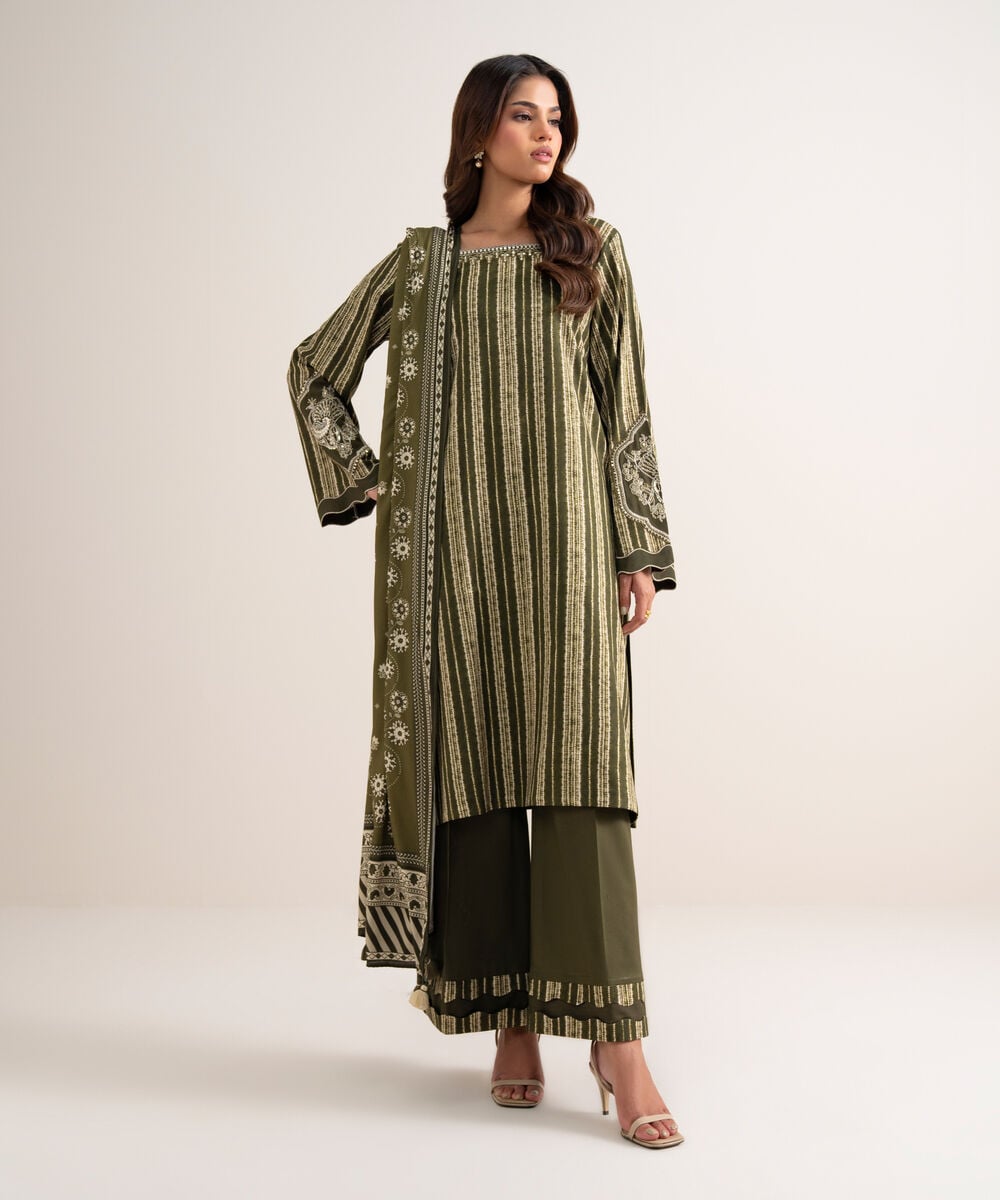 3 Piece - Embroidered Linen Suit — Sapphire
