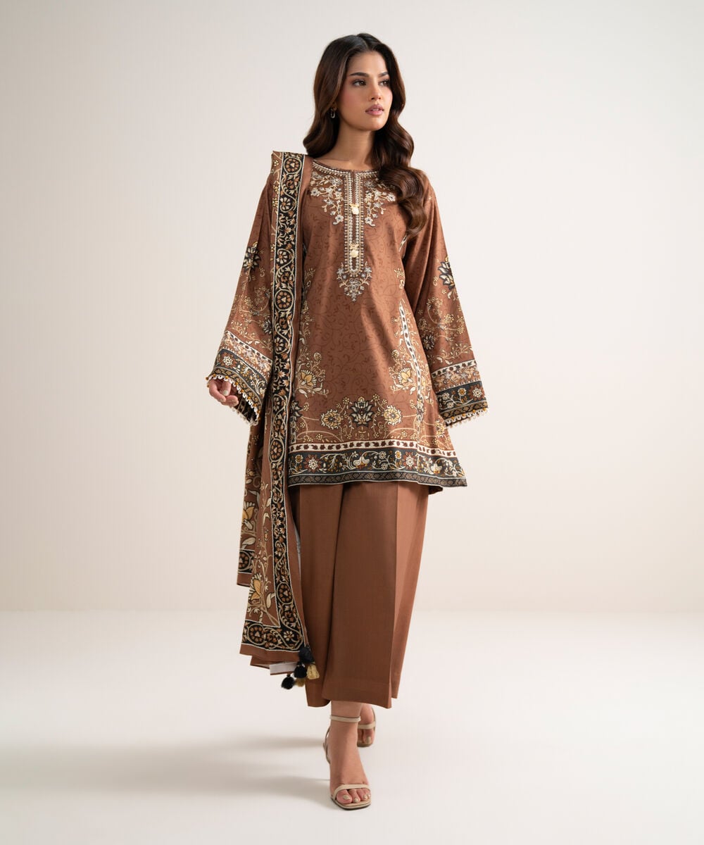 3 Piece - Embroidered Cotton Viscose Suit — Sapphire
