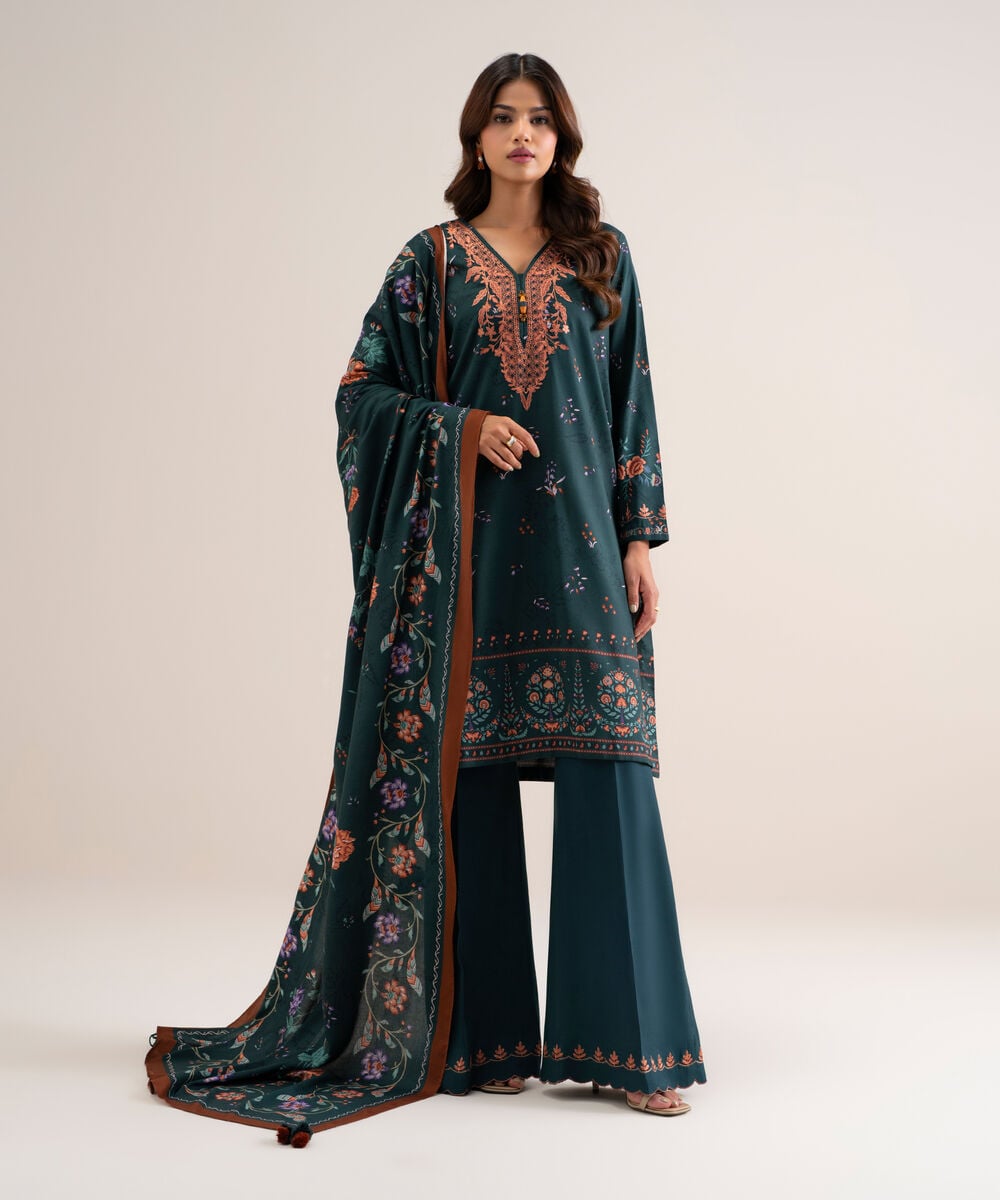 3 Piece - Embroidered Cotton Viscose Suit — Sapphire