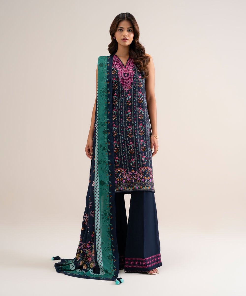 3 Piece - Embroidered Cotton Viscose Suit — Sapphire