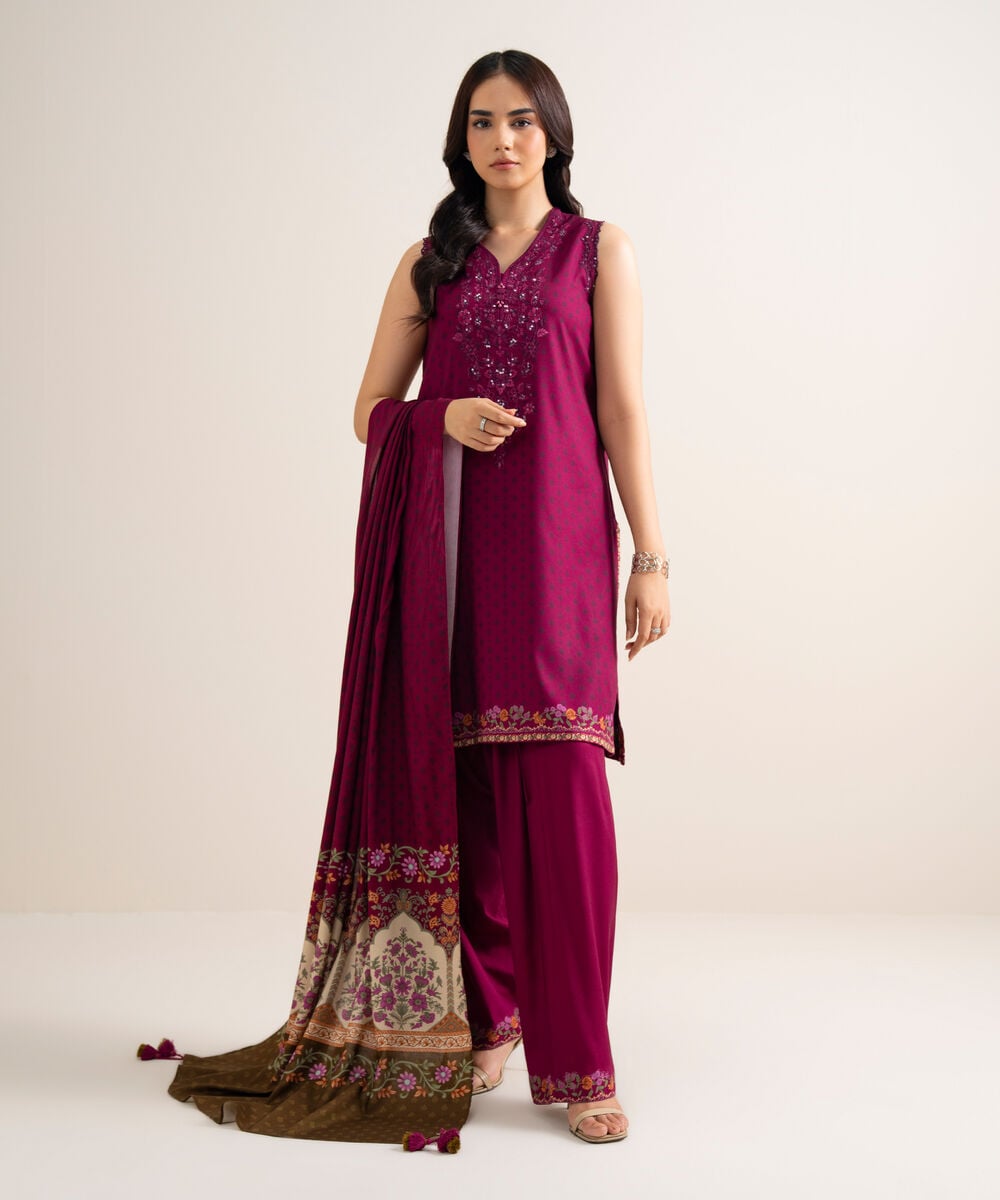 3 Piece - Embroidered Linen Suit — Sapphire
