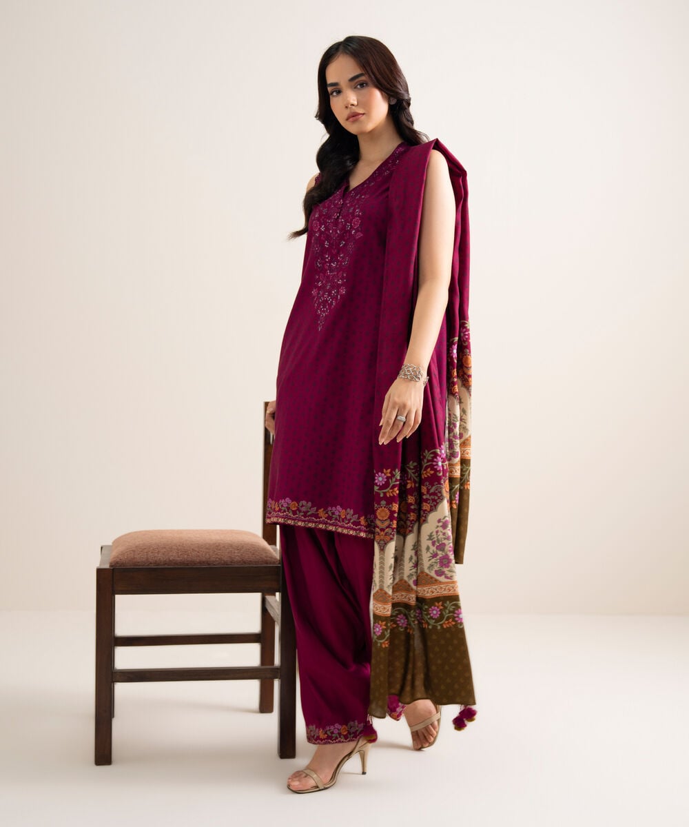 3 Piece - Embroidered Linen Suit — Sapphire view 3