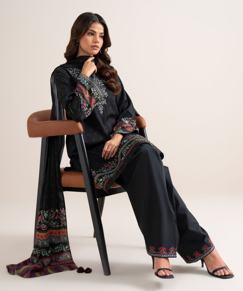 3 Piece - Embroidered Linen Suit — Sapphire view 3
