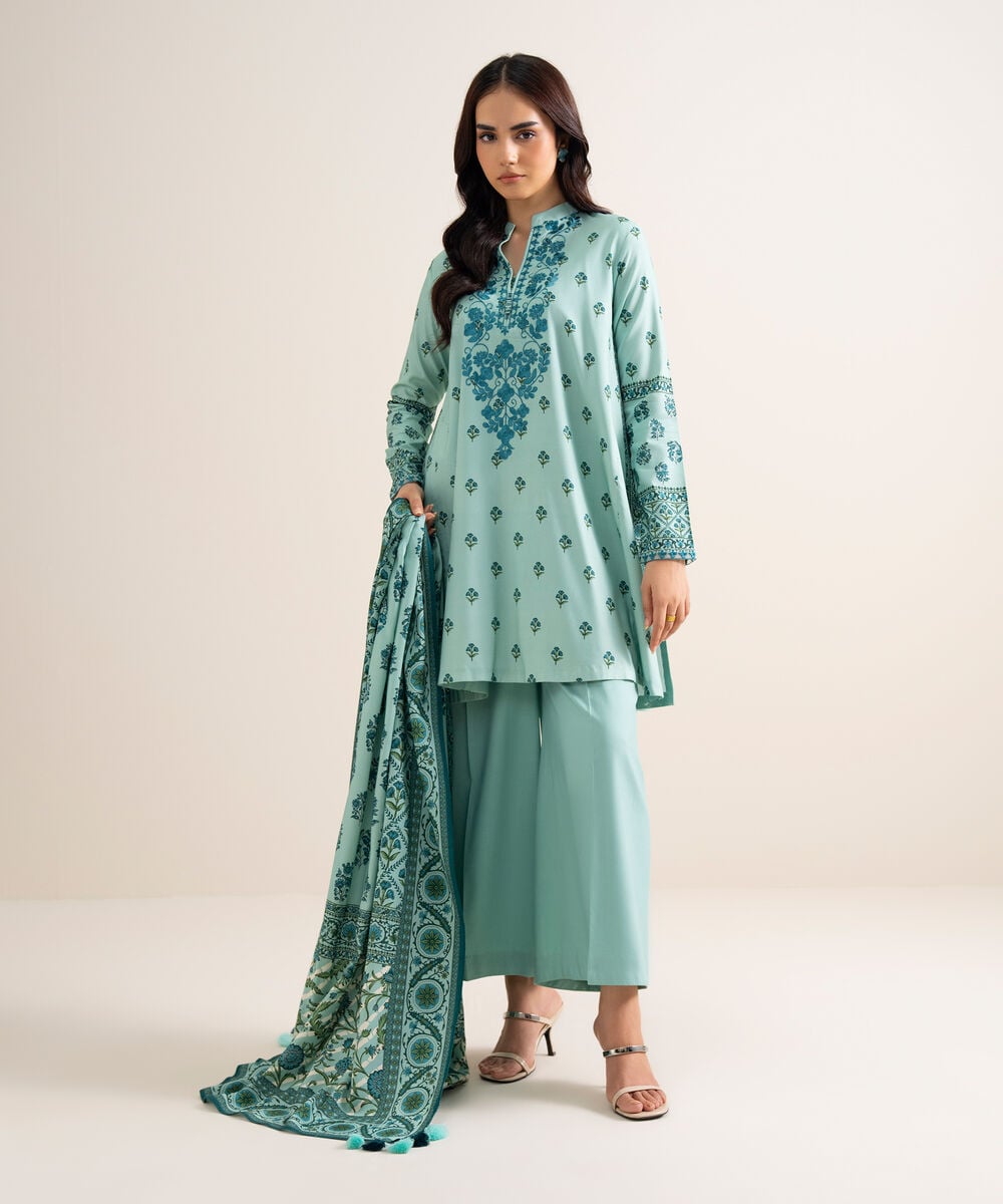 3 Piece - Embroidered Linen Suit — Sapphire