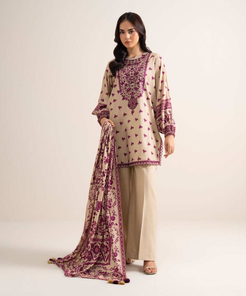 3 Piece - Embroidered Linen Suit — Sapphire