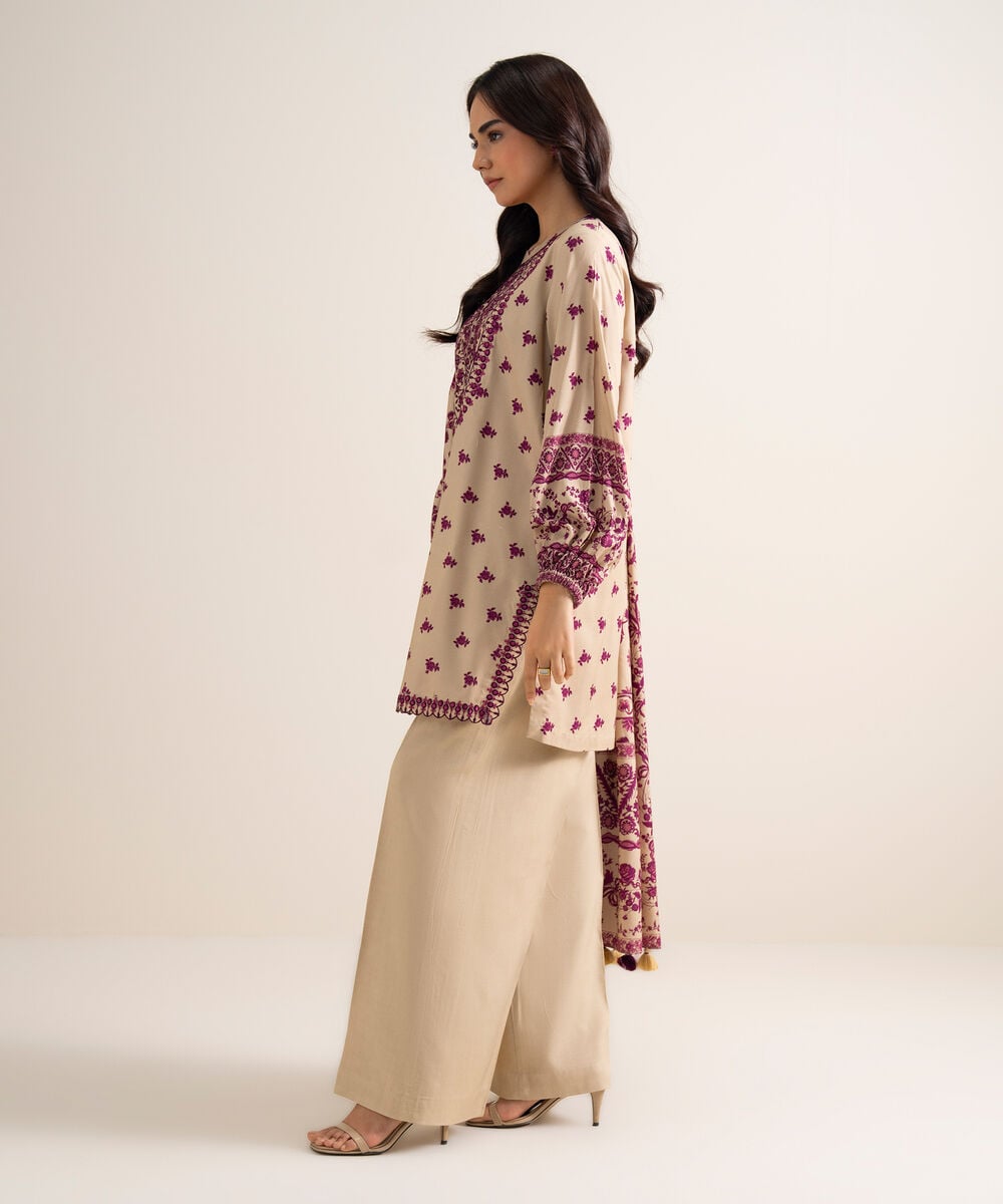 3 Piece - Embroidered Linen Suit — Sapphire view 3