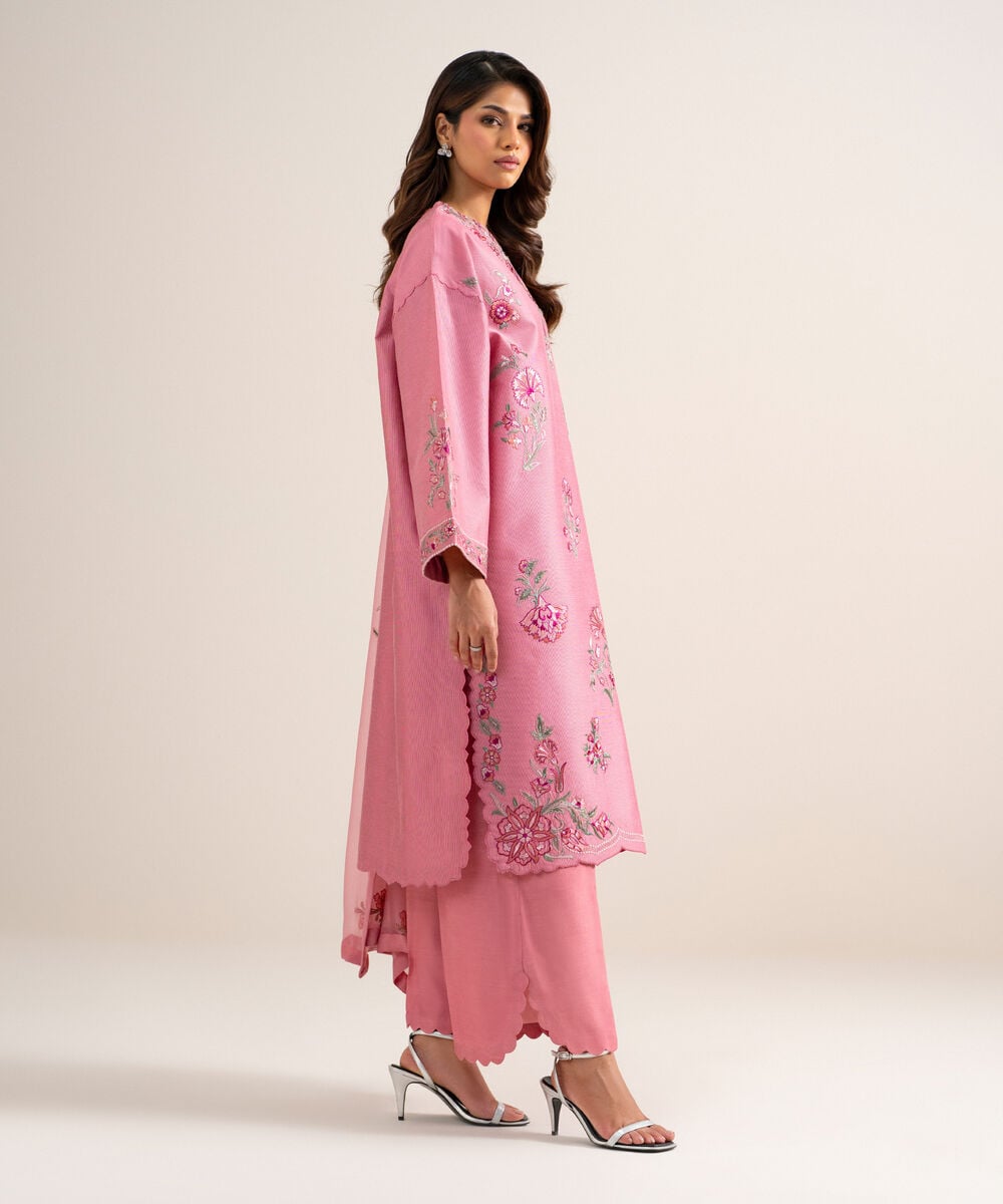 3 Piece - Embroidered Cotton Net Suit — Sapphire view 3