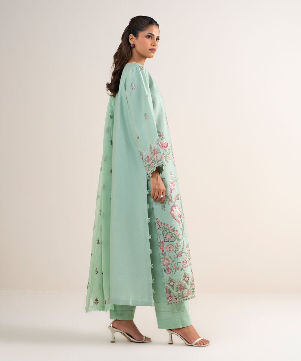 3 Piece - Embroidered Cotton Net Suit โ Sapphire view 3